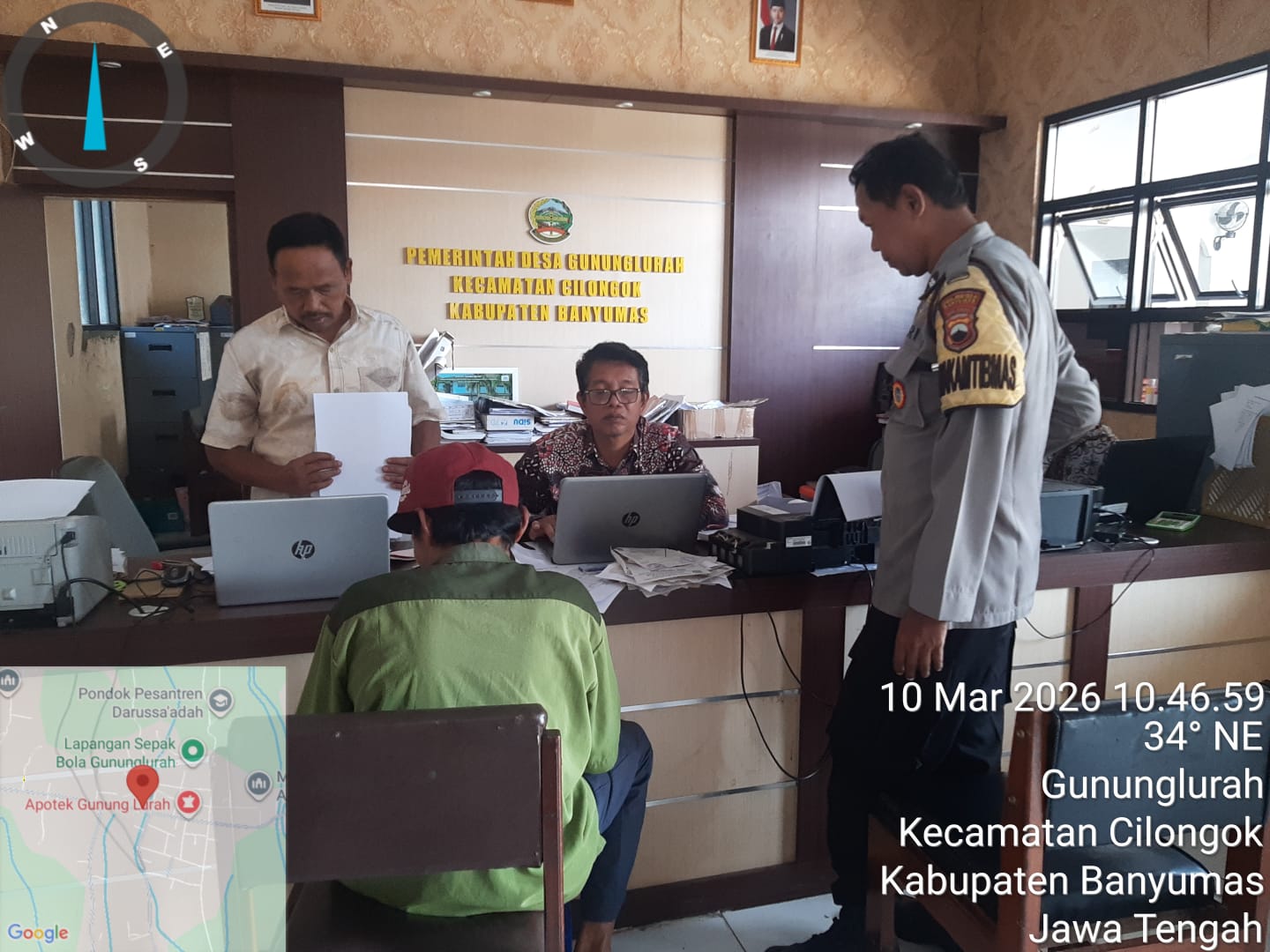 Bhabinkamtibmas Cilongok Polresta Banyumas Sambangi Pemdes Gununglurah, Koordinasi Kamtibmas dan Siaga Bencana